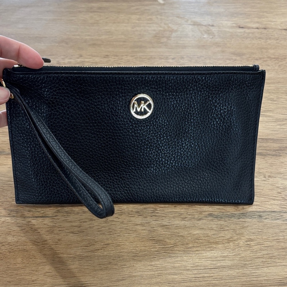 Michael Kors Black Pebbled Leather Wristlet